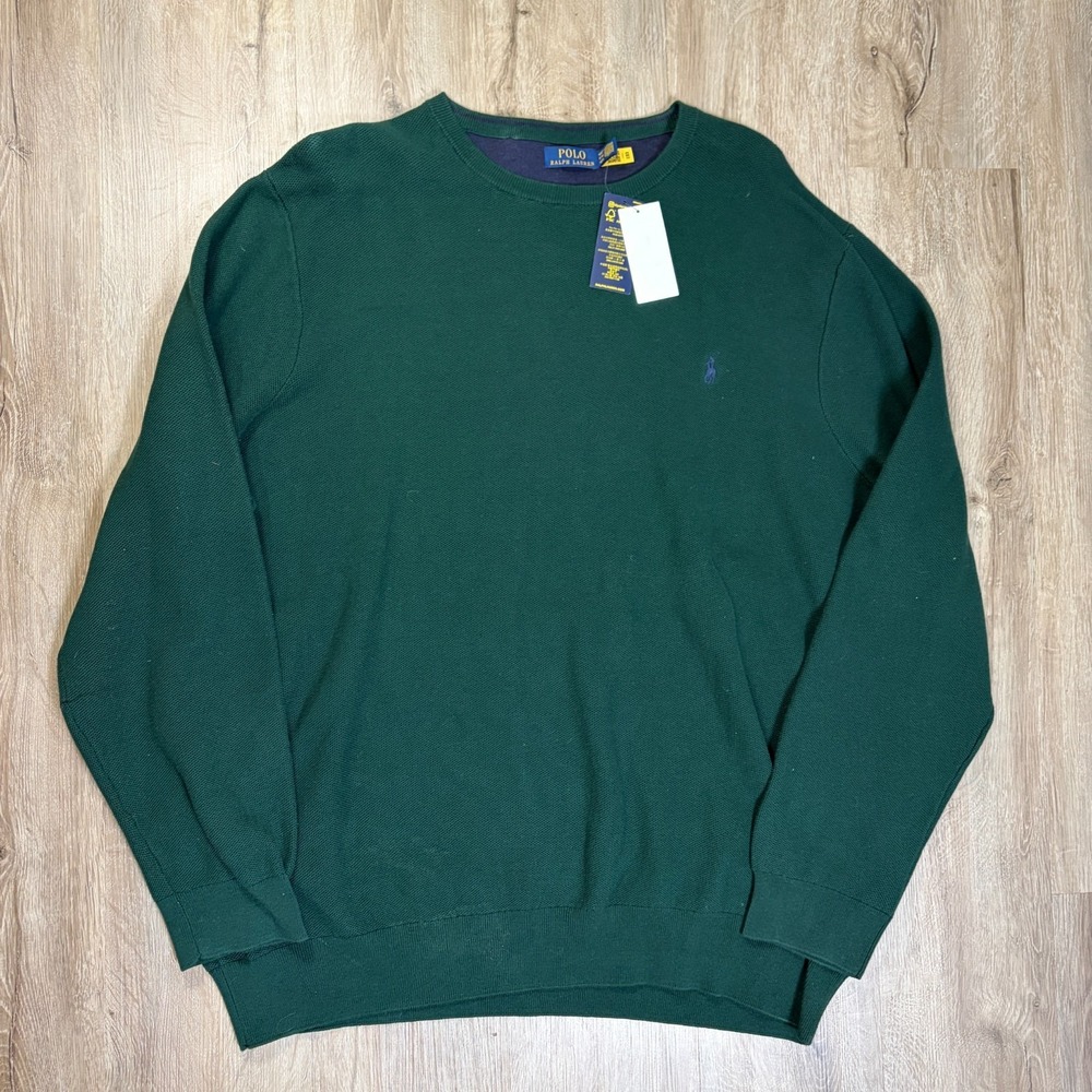 NWT Polo Ralph Lauren Mesh Cotton Knit Sweatshirt Mens 4XLT Green Long Sleeve